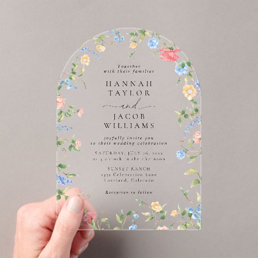 ワイルドフラワーエレガントフローラアルチ結婚ーズ アクリル招待状 (インサイチュ (ポータブル))
