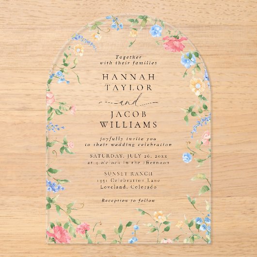 ワイルドフラワーエレガントフローラアルチ結婚ーズ アクリル招待状 (正面)