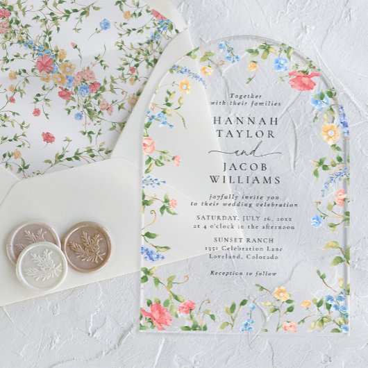 ワイルドフラワーエレガントフローラアルチ結婚ーズ アクリル招待状
