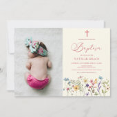 ワイルドフラワーエレガントフローラカスタム写真バプテスマ 招待状 (正面)