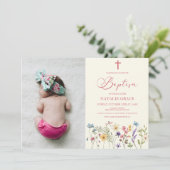 ワイルドフラワーエレガントフローラカスタム写真バプテスマ 招待状 (スタンド正面)