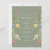 ワイルドフラワーエレガントフローラセージQRコード結婚s 招待状 (正面)