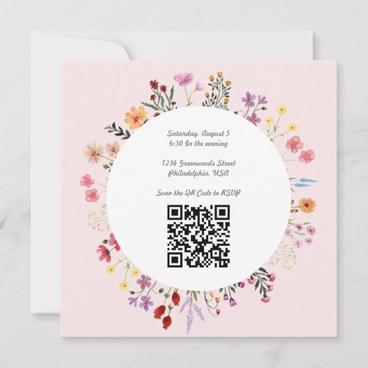 ワイルドフラワーエレガントフローラピンクブライダルシャワー 招待状 (裏面)