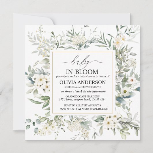 ワイルドフラワーエレガントフローラベビーイン開花招待状 招待状 (正面)