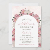 ワイルドフラワーエレガントフローラベビーガール1st誕生日 招待状 (正面)