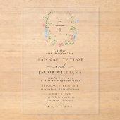 ワイルドフラワーエレガントフローラモノグラム結婚ズ アクリル招待状 (正面)