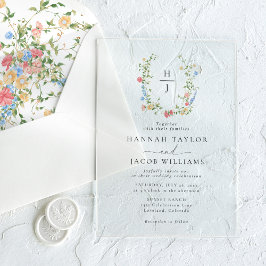 ワイルドフラワーエレガントフローラモノグラム結婚ズ アクリル招待状