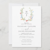 ワイルドフラワーエレガントフローラモノグラムQRコード結婚s 招待状 (正面)