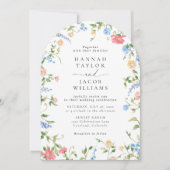 ワイルドフラワーエレガントフローラQRコードアーチ結婚ズ 招待状 (正面)
