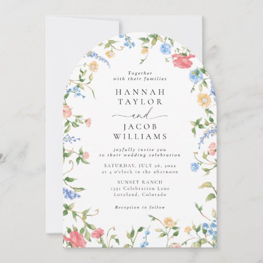 ワイルドフラワーエレガントフローラQRコードアーチ結婚ズ 招待状 (正面)