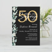 ワイルドフラワーエレガントブラックサプライズ50誕生日 招待状 (スタンド正面)