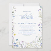 ワイルドフラワーエレガントブルー赤ん男女兼用坊シャワー 招待状 (正面)