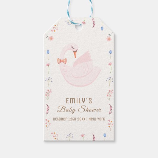 ワイルドフラワーエレガントプリンセススワンガールベビーシャワー ギフトタグ (正面)