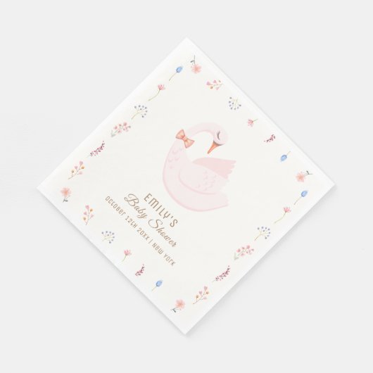 ワイルドフラワーエレガントプリンセススワンガールベビーシャワー スタンダードランチョンナプキン (角)