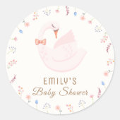 ワイルドフラワーエレガントプリンセススワンガールベビーシャワー ラウンドシール (正面)