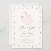 ワイルドフラワーエレガントプリンセススワンガールベビーシャワー 招待状 (正面)