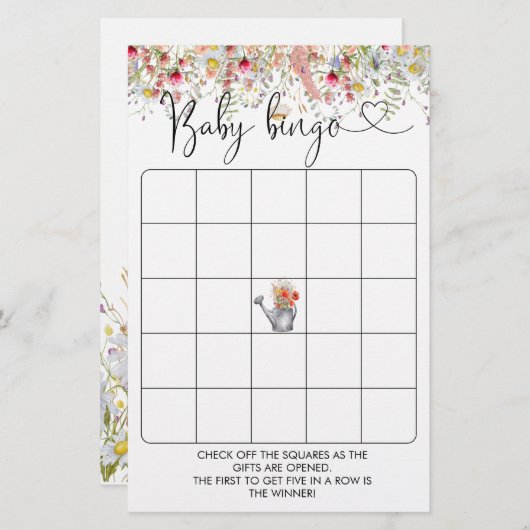 ワイルドフラワーエレガントベイビーシャワービンゴゲーム (正面/裏面)