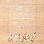 ワイルドフラワーエレガントベビーイン開花ベビーシャワー アクリル招待状 (正面)