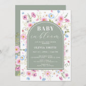ワイルドフラワーエレガントベビーイン開花ベビーシャワー 招待状 (正面/裏面)