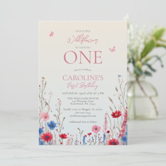 ワイルドフラワーエレガントベビーガール1st誕生日 招待状 (スタンド正面)