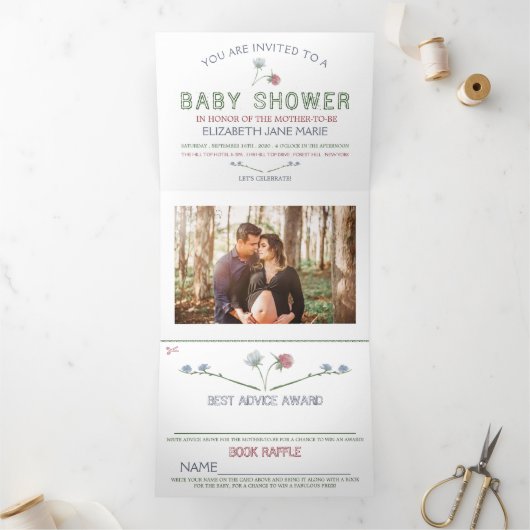 ワイルドフラワーエレガントベビーシャワースイート 三つ折り招待状 (内部)
