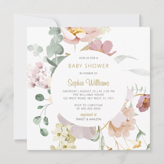 ワイルドフラワーエレガントベビーシャワー招待状 招待状 (正面)