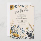 ワイルドフラワーエレガントベージュ結婚ズ セーブザデート (正面)