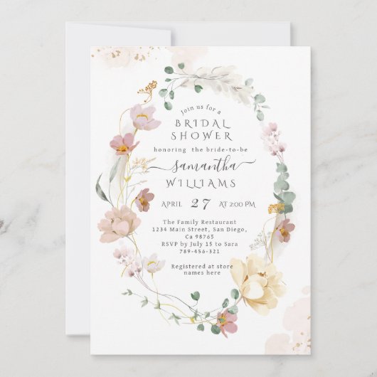 ワイルドフラワーエレガントボお洒落ホブライダルシャワー 招待状 (正面)