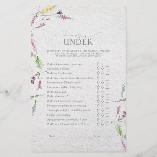 ワイルドフラワーエレガントボタニカルブライダルシャワーゲーム (正面)