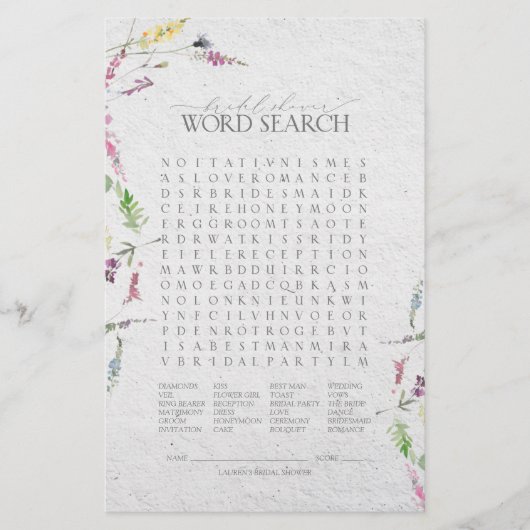 ワイルドフラワーエレガントボタニカルブライダルシャワーゲーム (正面)