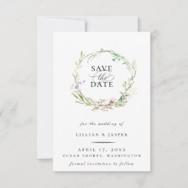 ワイルドフラワーエレガントボタニカルリース日付を保存 案内状