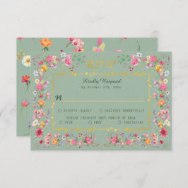 ワイルドフラワーエレガントボタニカル春庭園の結婚式 出欠カード