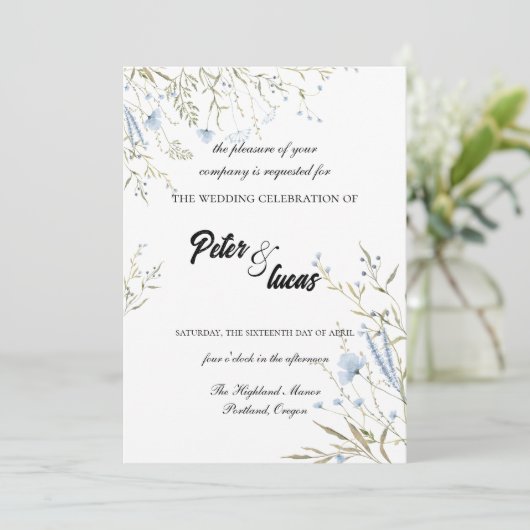 ワイルドフラワーエレガントボタニカル結婚式招待状 招待状 (スタンド正面)