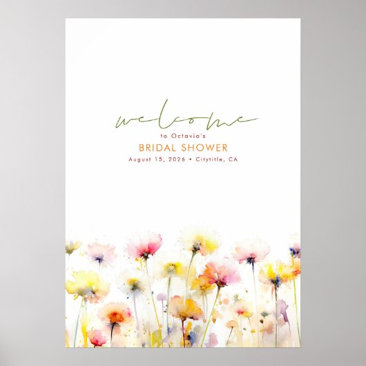 ワイルドフラワーエレガントボホウェルカムサイン ポスター (正面)