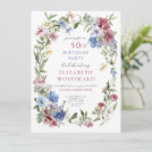 ワイルドフラワーエレガントボホウォーターの水彩50誕生日 招待状 (スタンド正面)