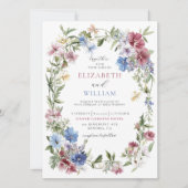ワイルドフラワーエレガントボホウォーターカラーリース結婚ズ 招待状 (正面)
