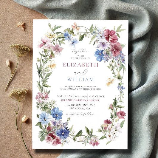 ワイルドフラワーエレガントボホウォーターカラーリース結婚ズ 招待状