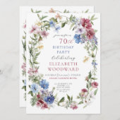 ワイルドフラワーエレガントボホウォーター色70誕生日 招待状 (正面/裏面)