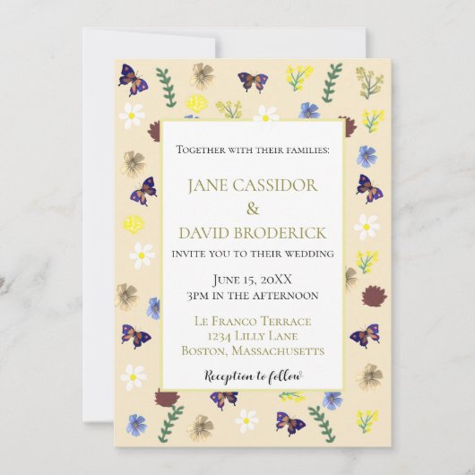 ワイルドフラワーエレガントボホエグ結婚シェル 招待状 (正面)
