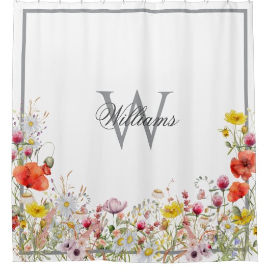 ワイルドフラワーエレガントボホカスタムモノグラム名 シャワーカーテン (正面)