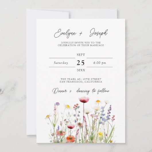 ワイルドフラワーエレガントボホシックフローラ庭園の結婚式 招待状 (正面)