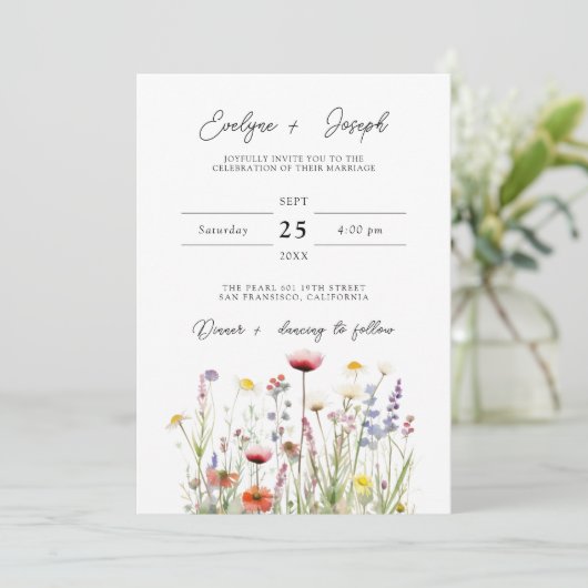 ワイルドフラワーエレガントボホシックフローラ庭園の結婚式 招待状 (スタンド正面)