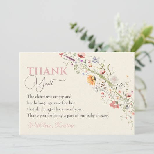 ワイルドフラワーエレガントボホフローラベビーシャワー サンキューカード (スタンド正面)