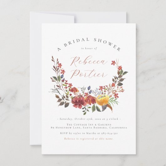 ワイルドフラワーエレガントボホフローラ秋ブライダルシャワー 招待状 (正面)