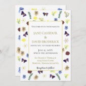 ワイルドフラワーエレガントボホホワイト結婚ズ 招待状 (正面/裏面)