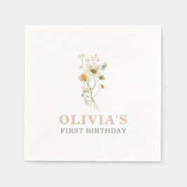 ワイルドフラワーエレガントボホーガーデンファースト誕生日 スタンダードカクテルナプキン