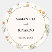 ワイルドフラワーエレガントメドウアイボリー結婚ズ・ウェルカム ラウンドシール (正面)