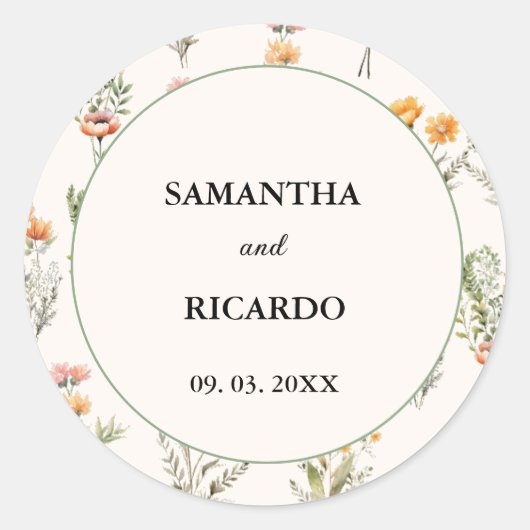 ワイルドフラワーエレガントメドウアイボリー結婚ズ・ウェルカム ラウンドシール (正面)