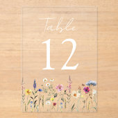 ワイルドフラワーエレガントメドウアクリルテーブル番号 アクリル招待状 (正面)