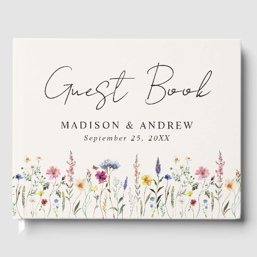 ワイルドフラワーエレガントメドウクリームフォト結婚ズ ゲストブック (正面)